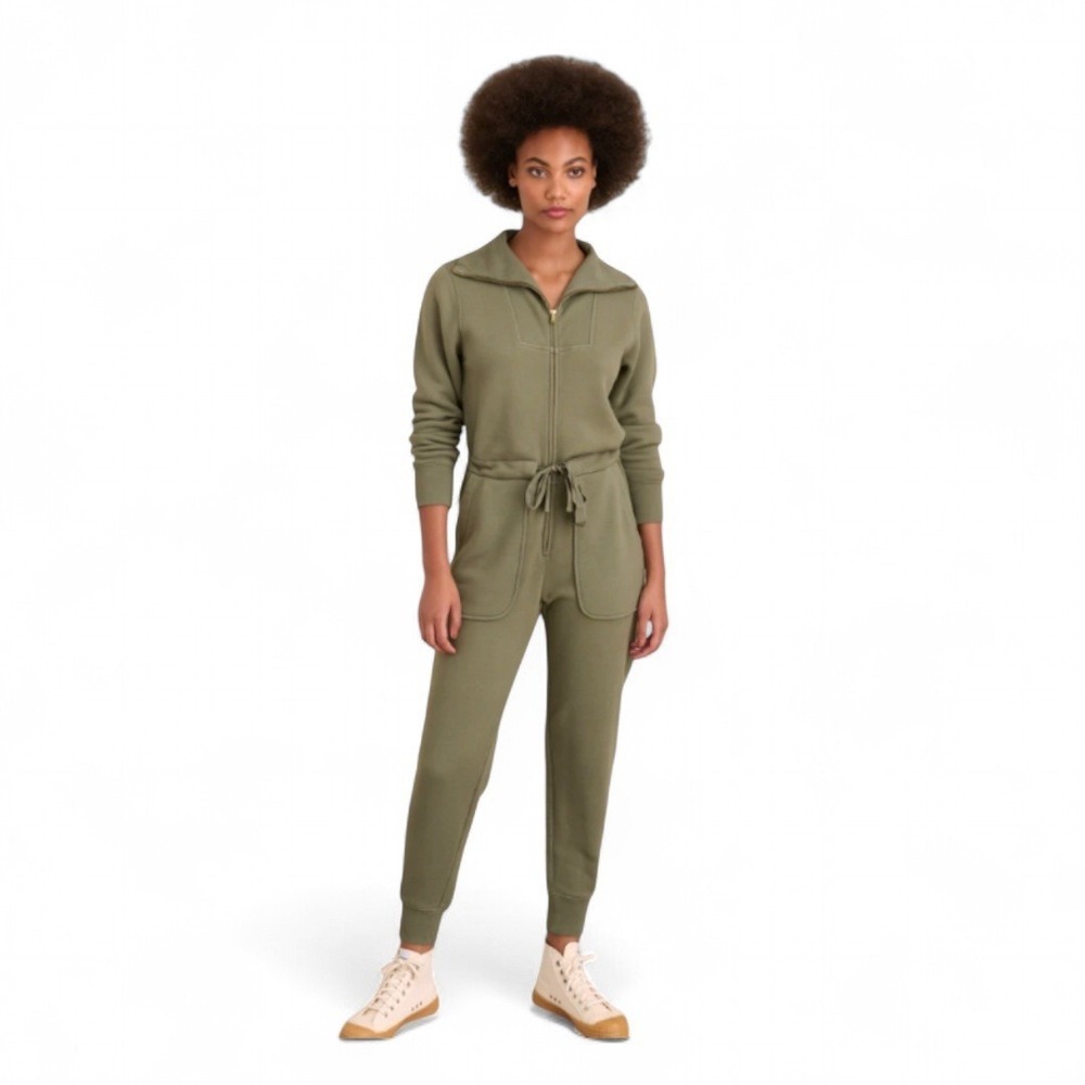 Alex Mill Cotton Terry Zip Front Jumpsuit Military Green Sz S - Picture 4 of 14